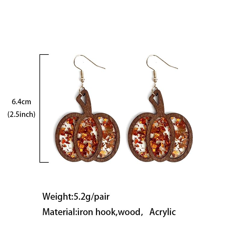 Halloween Pumpkin Wooden Dangle Earrings Handmade Lightweight Leopard Cow Print Leather Dangle Earrings for Women Glitter Thanksgiving Fall Drop Earrings Holiday Jewelry