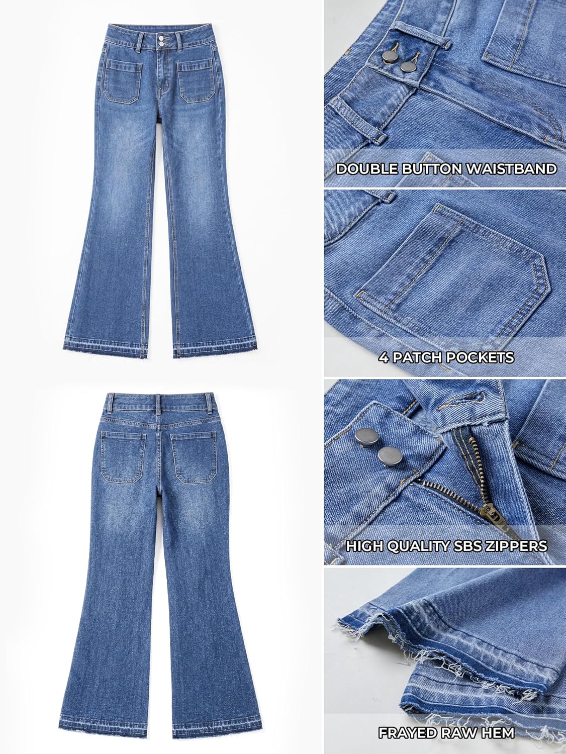 Flare Jeans For Women Frayed Hems Bell Bottom Jeans Mid High Waisted