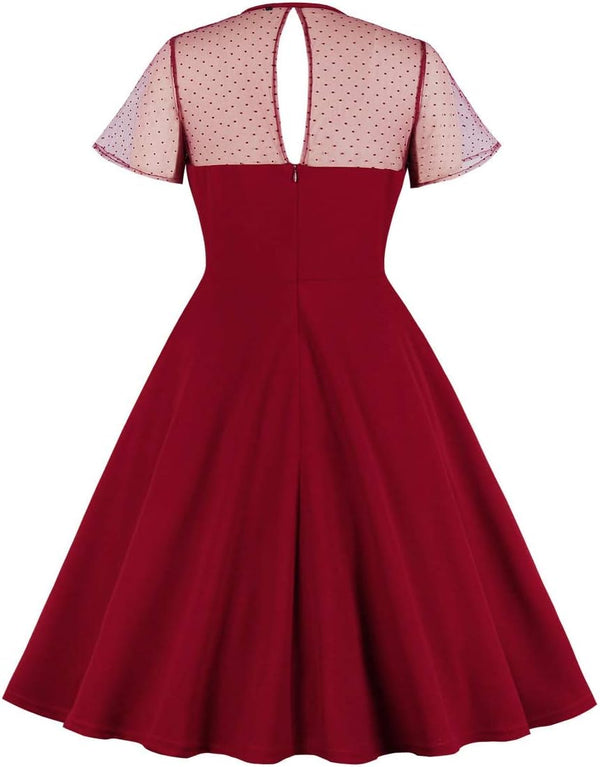 Women's Vintage Polka Dot 1950s Audrey Retro Rockabilly Prom Dress 50's 60's A-Line Cocktail Party Swing Dress