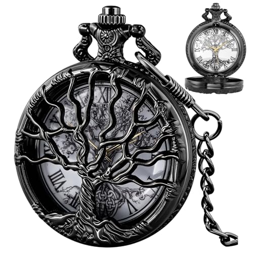 Pocket Watch Hollow Tree of Life Design Roman Numerals Customizable Qu