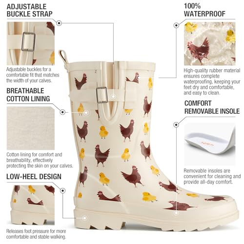 Rubber Mid-calf Rain Boots For Women, Waterproof Insulated