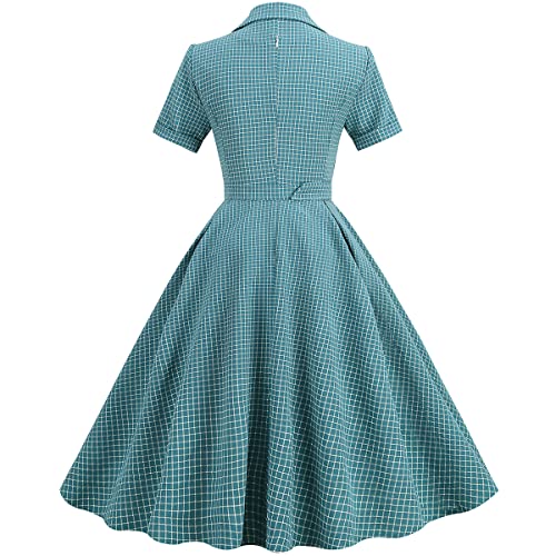 Women 1950s Vintage Short Sleeve Peter Pan Collar Retro Swing A Line Midi Summer Dress Cocktail Party Evening Prom Gown