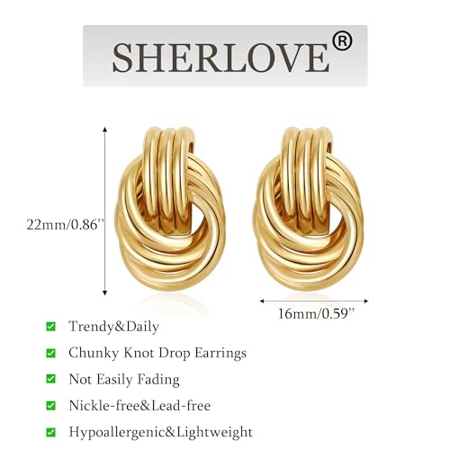 SHERLOVE Chunky Knot Gold Earrings Women Statement Drop Dangle Earrings