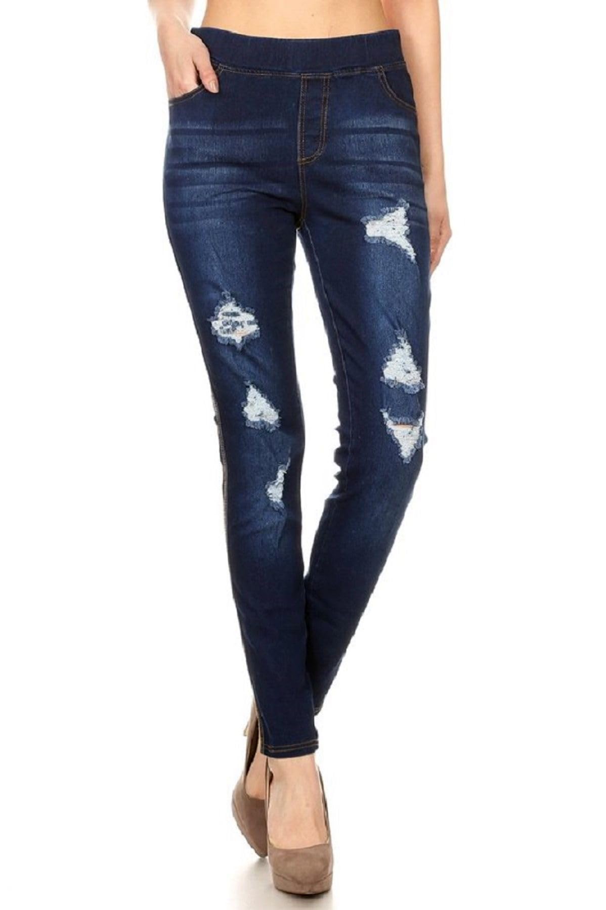 Women’s Stretch Denim Pull On Jeans With Pockets – Ripped