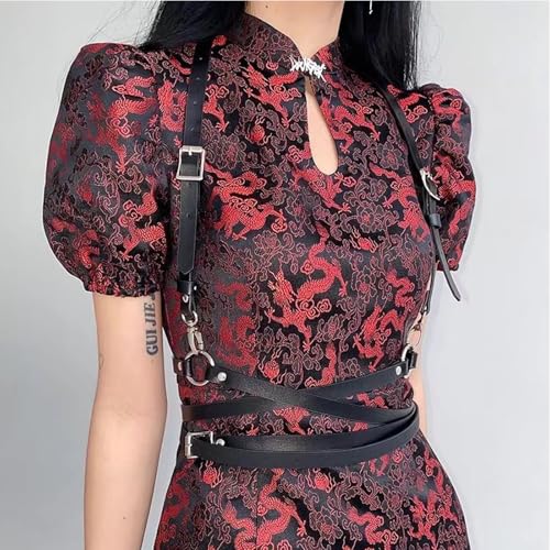 Punk Belt Black Pu Leather Harness Belt for Women Goth Body Adjustable Waist Belts Rave Halloween Dresses Party Accessories