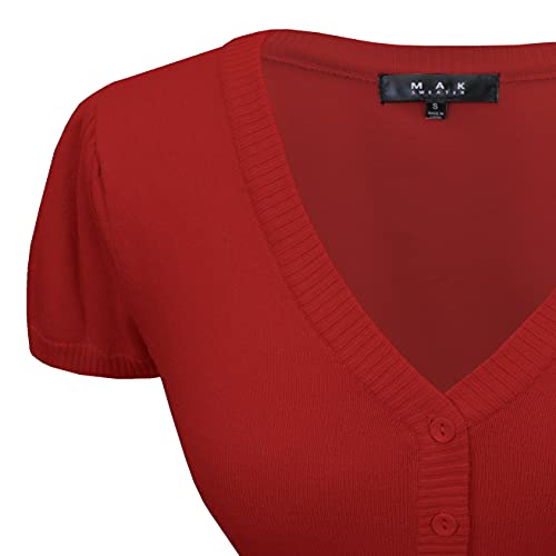 YEMAK Women's Cropped Bolero Cardigan – Short Sleeve V-Neck Basic Classic Casual Button Down Knit Soft Sweater Knitted Top