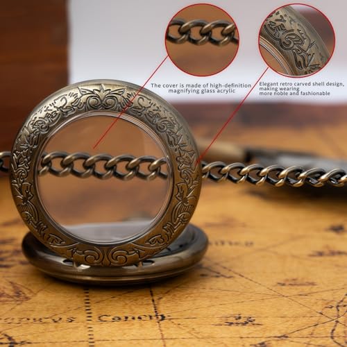 Mechanical Pocket Watch, for Men Women Special Magnifier Half Hunter E