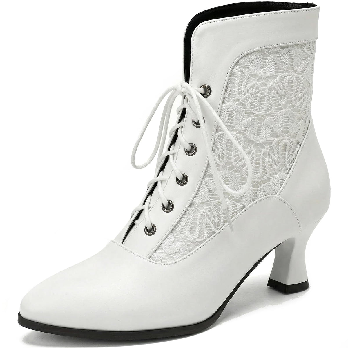 LanreyTaley Victorian Boots Wedding Shoes for Bride Lace up Boots for Women Lace Witch Shoes Renaissance Black