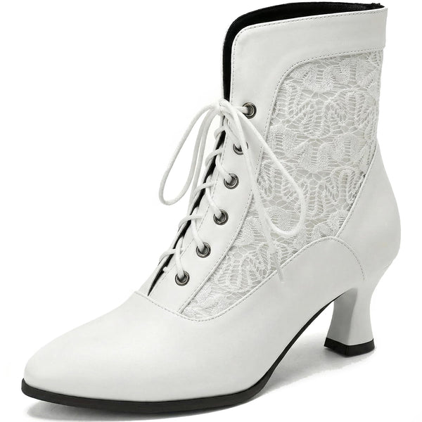 LanreyTaley Victorian Boots Wedding Shoes for Bride Lace up Boots for Women Lace Witch Shoes Renaissance Black