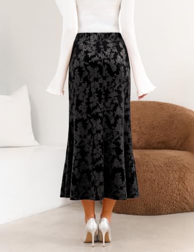 MEROKEETY Women's Fall Floral Velvet Maxi Skirt