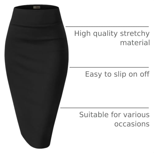Hybrid & Company Women's Premium Nylon Ponte Stretch High Waist Pencil Suit Skirt Below Knee