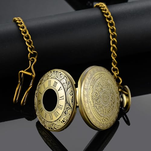 Vintage Roman Numeral Quartz Pocket Watch with Chain