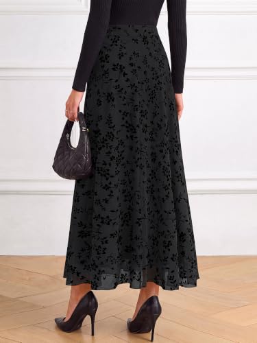 BTFBM Womens Floral Mesh Maxi Skirts Long Tulle Skirt