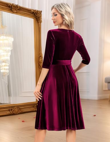 Bbonlinedress Women Velvet Christmas Long Sleeve Cocktail Dress Burgundy M