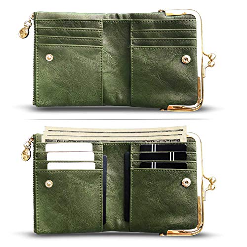Womens Small RFID Compact Bifold Wallet — Vintage Kiss-Lock Coin Purse