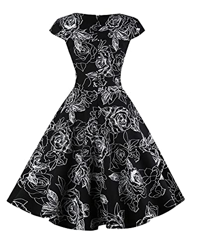 Women's Cap Sleeve 1950s Retro Vintage Cocktail Swing Dresses with Pocket