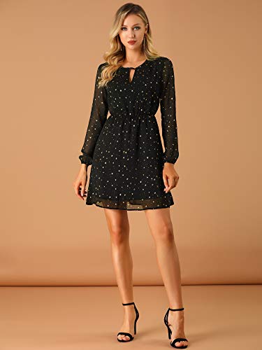 Allegra K Women Metallic Star Choker V Neck Party Flared A-Line Dress