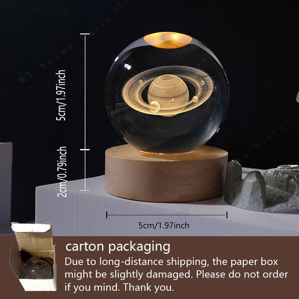 Unique 3d Crystal Ball Night Light LED Lamp Bedside Table Glowing Galaxy Lamp Saturn Planets Moon...