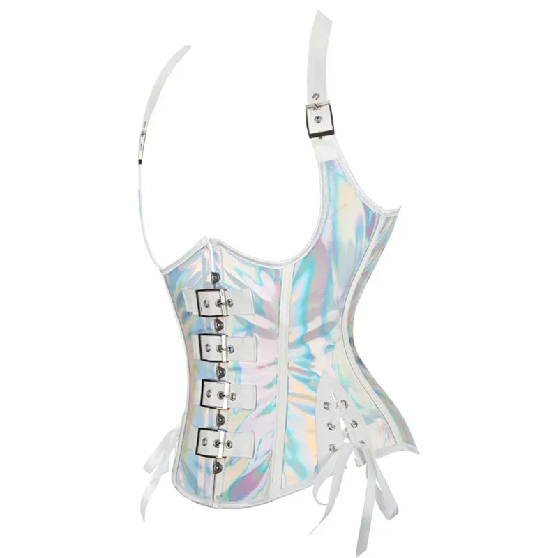 PU Leather Halter Corset Bustier with Lace-Up Back