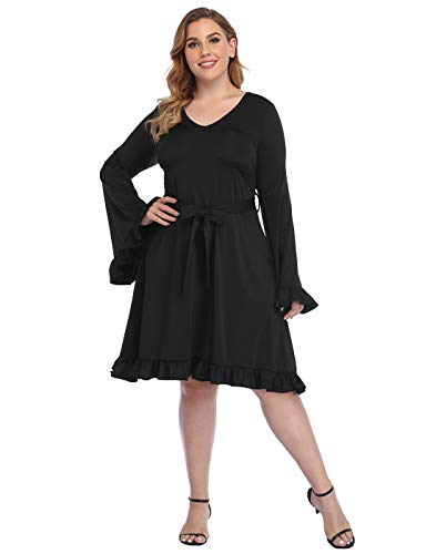HDE Womens Plus Size Bell Sleeve Dress Vintage A-line Hippie Witch Dress