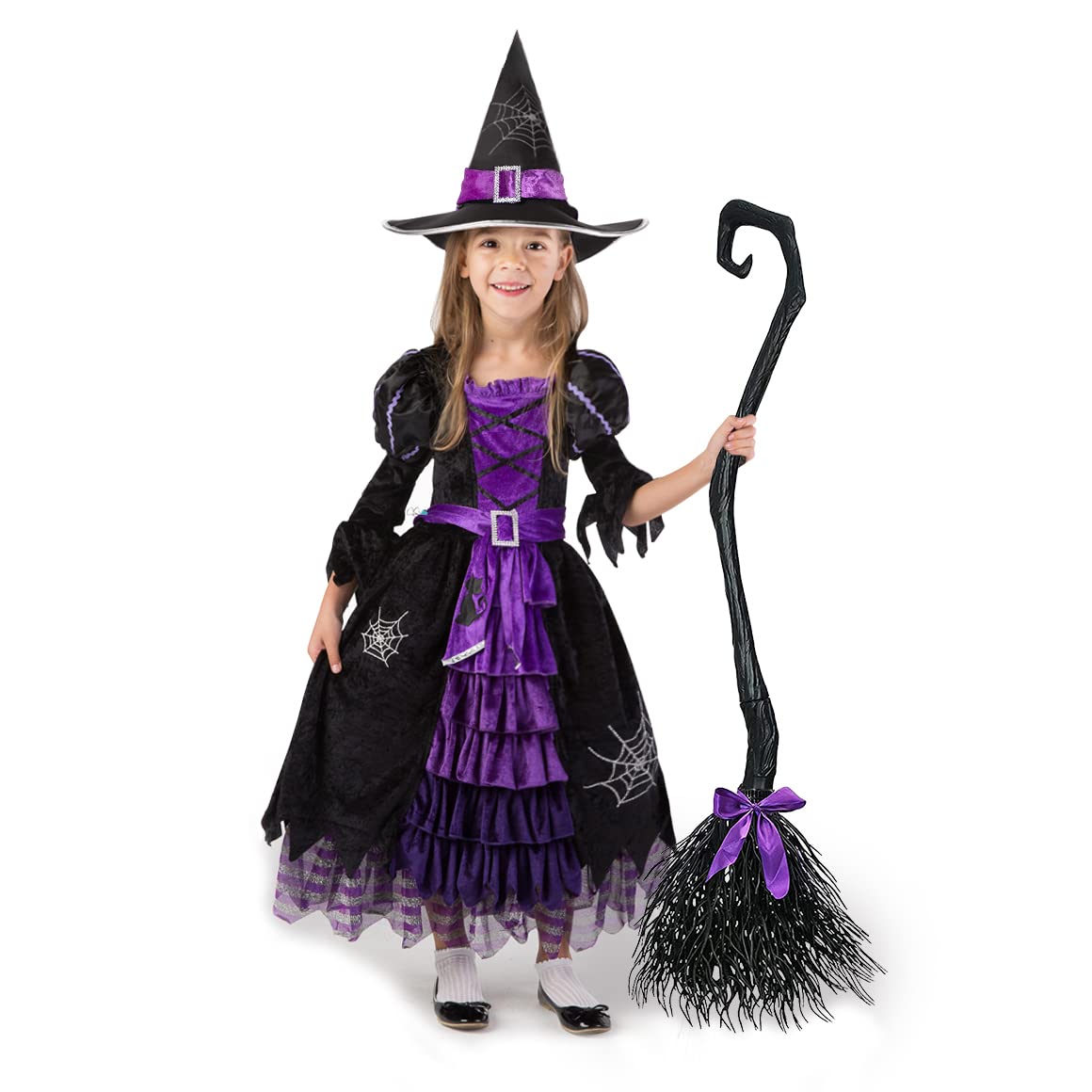 Spooktacular Creations Fairytale Witch Cute Witch Costume Deluxe Set with Broom for Girls
