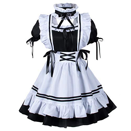 Wannsee Anime French Maid Apron Lolita Fancy Dress Cosplay Costume Furry Cat Ear Gloves Socks set(XL)