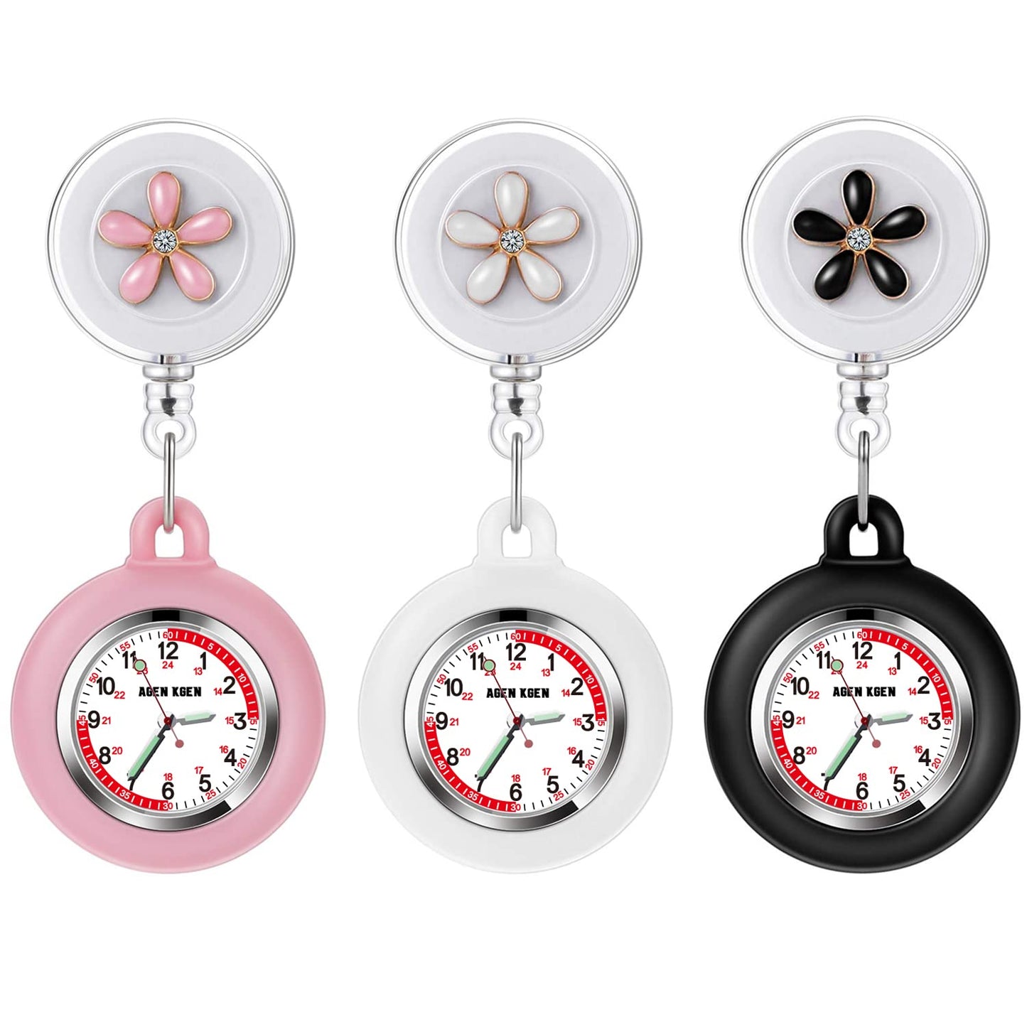3X Retractable Nurse Watch for Nurses Doctors, Clip-on Hanging Lapel N