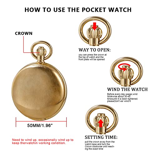 Men's Mechanical Pocket Watch with Chain, Vintage Full Copper Hand-Win