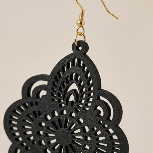 Black Filigree Hollow Lace Drop Earrings