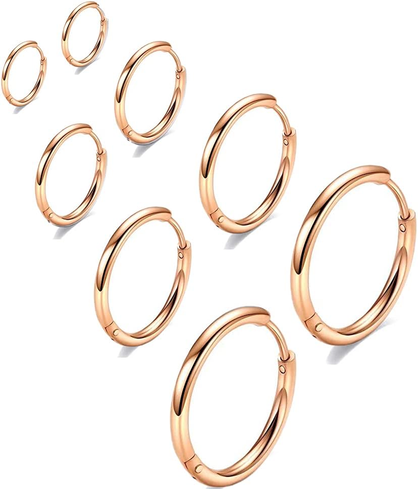 316L Surgical Stainless Steel Huggie Hoop Earrings 6mm 8mm 10mm 11mm 12mm 14mm Hypoallergenic Earrings Hoop Cartilage Helix Lobes Hinged Sleeper