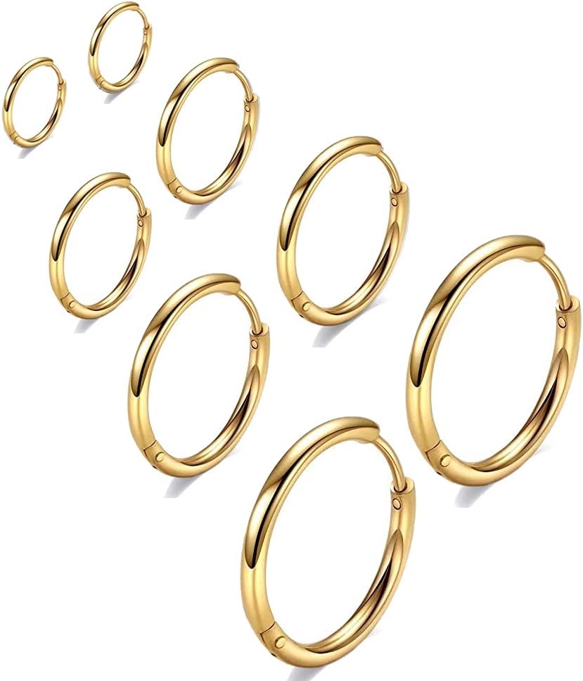 316L Surgical Stainless Steel Huggie Hoop Earrings 6mm 8mm 10mm 11mm 12mm 14mm Hypoallergenic Earrings Hoop Cartilage Helix Lobes Hinged Sleeper