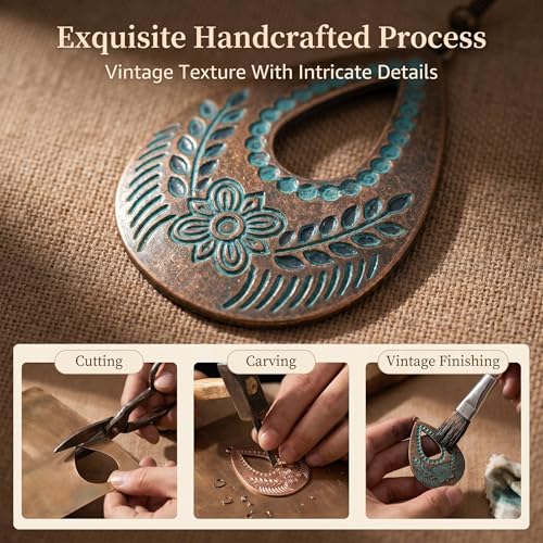 Vintage Bronze Turquoise Engraved Flower Earrings