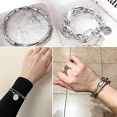 18-25 PCS(6 Pack) Boho Gold Silver Stackable Bracelets Set for Women