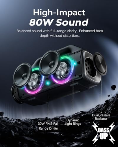 80W IP67 Bluetooth Speaker with Lights & Deep Bass