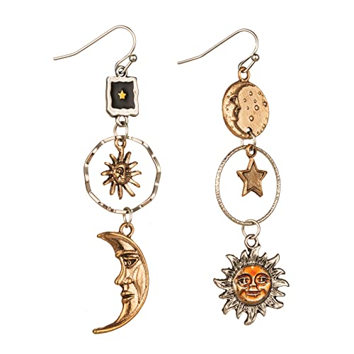Vintage Sun Moon Star Asymmetric Drop Earrings Main image