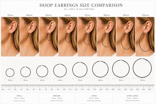 TIZU Big Hoop Earrings for Women Stainless Steel Hypoallergenic 14K Gold/Rose Gold/Black/Silver Hoop Earrings, 40mm/50mm/60mm/70mm Hoops Earrings