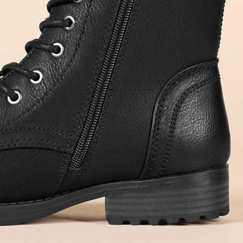 Amazon Essentials Women's Lace-Up Combat Ankle Boots with Side Zipper, Lug Sole
