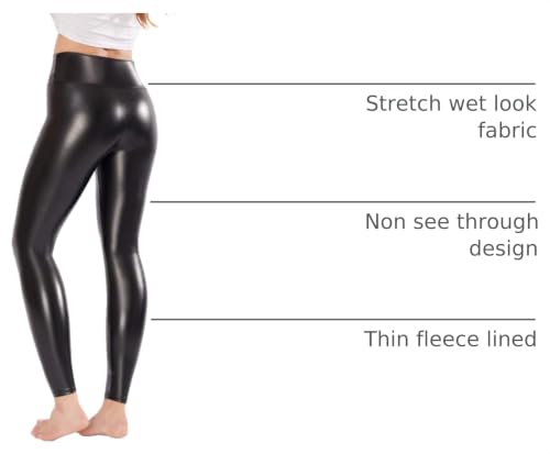 Faux Leather Leggings for Women, Tummy Control Fleece-Lined