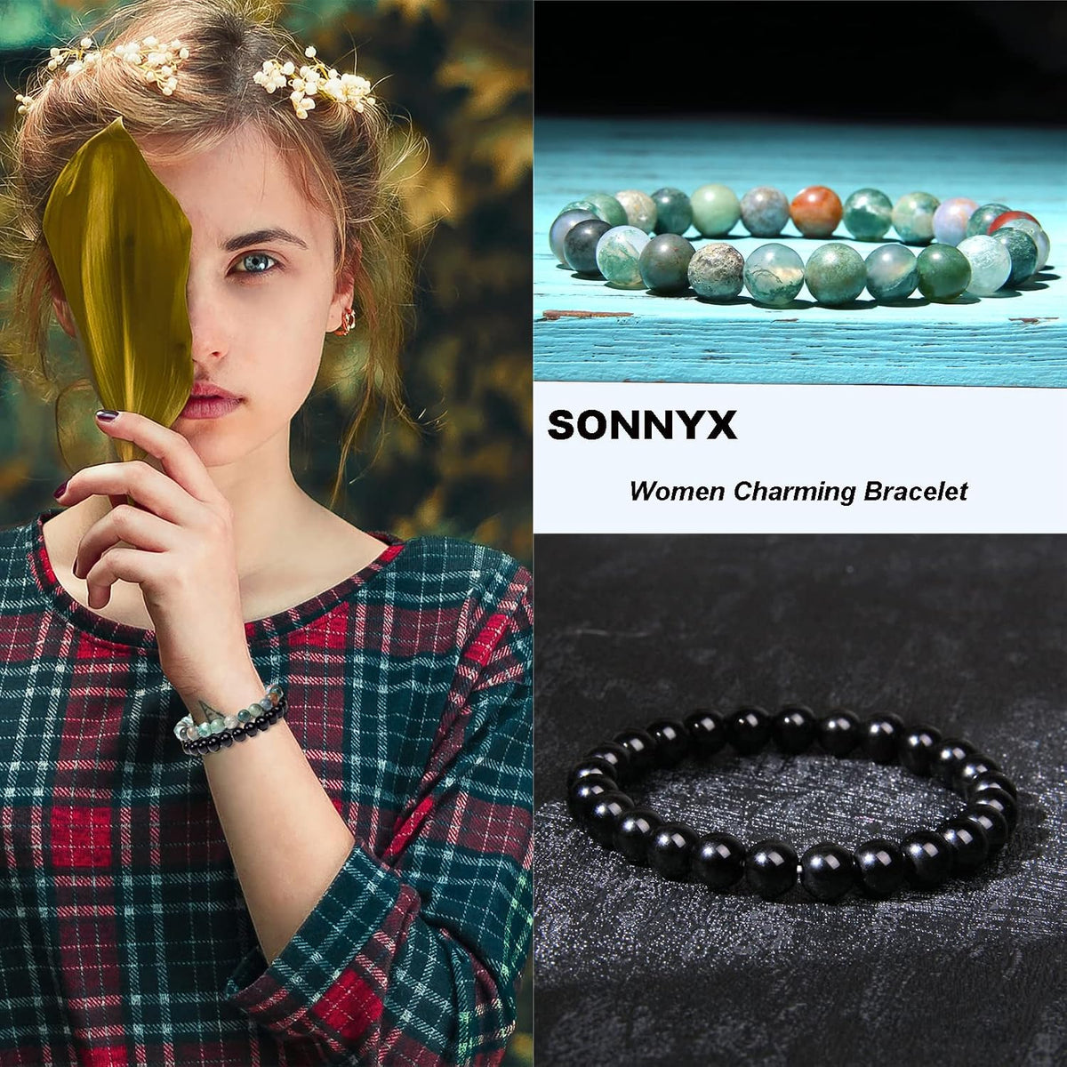 SONNYX 15 PCS 8mm Gorgeous Semi-Precious Gemstones Bracelets Unisex