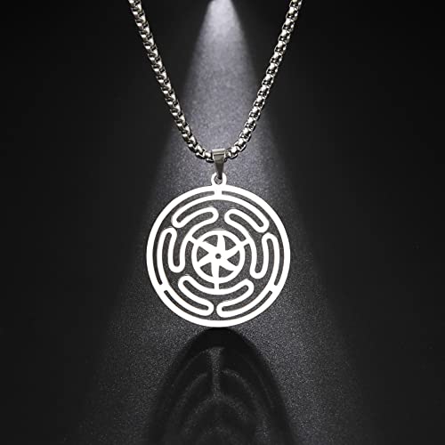 VASSAGO Wheel of Hecate Necklace Stainless Steel Triple Moon Goddess Hekate Strophalos Pendant Pagan Wicca Amulet Jewelry for Women Men