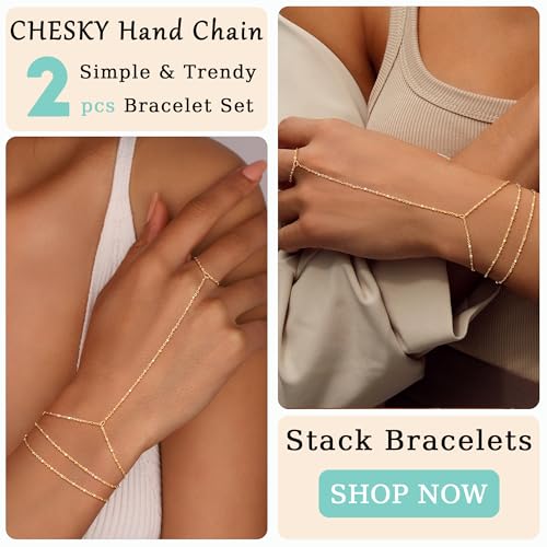 CHESKY 14K Gold Plated Hand Chain Bracelets for Women Stack Jewelry