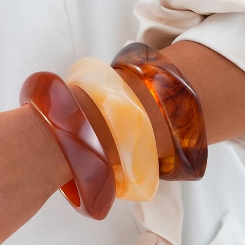Chunky Resin Acrylic Bangle Bracelets for Women, Colorful Wide Geometric Bangles Set, Statement Stackable Bracelet Jewelry Gift
