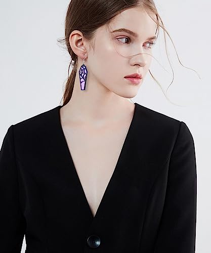Halloween Coffin Mirror Asymmetric Hook Hoop Earrings Acrylic Bat Spider Web Horror Casket Dangle Drop Earring Punk Jewelry Gifts for Women Bff