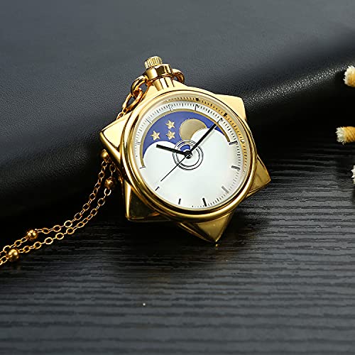 Moon Pocket Watch Gold Rhinestone Star Quartz Pocket Watches for Women