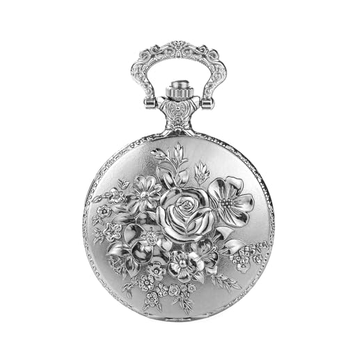 Retro Flower Openwork Cover Quartz Pocket Watch with Chain Half Hunter Main image