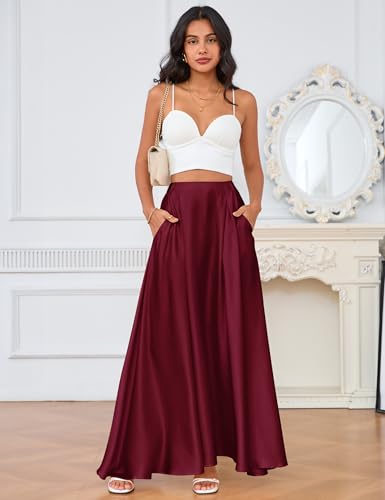 Maxi Satin Skirts for Womens High Waisted Flowy Long A line Skirt Trendy for Office Holiday Party