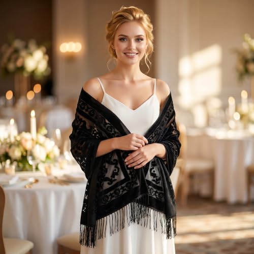 Sucrain Women Velvet Shawl and Wrap for Evening Dresses Wedding Soft Sheer Rose Scarf Shawl for Dress Accessories Winter