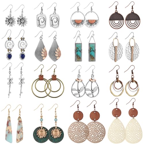 16 Pairs Earrings for Women Trendy, Funtopia Boho Dangle Earrings for Women Main image