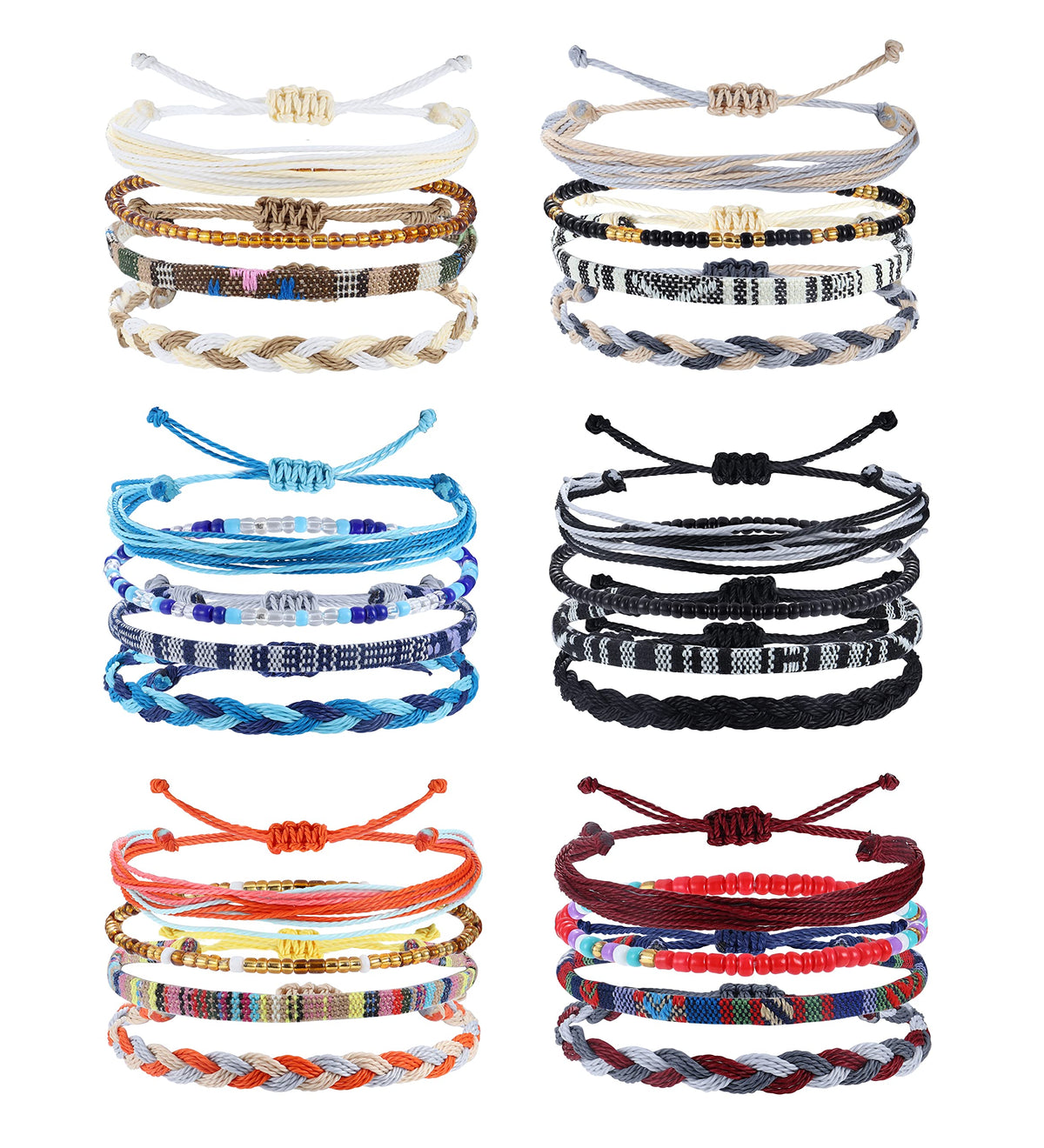 24 Pcs Boho Surfer Bracelet Anklet Adjustable Beaded Anklets Handmade Braided Bracelet Colorful Anklet Summer String Rope Ankle Bracelets Waterproof Surfer Beach Bracelet Boho Jewelry for Women Men
