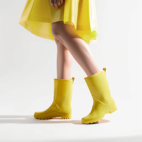 Mid Calf Rain Boots, Waterproof Shoes Glossy Rubber Pvc